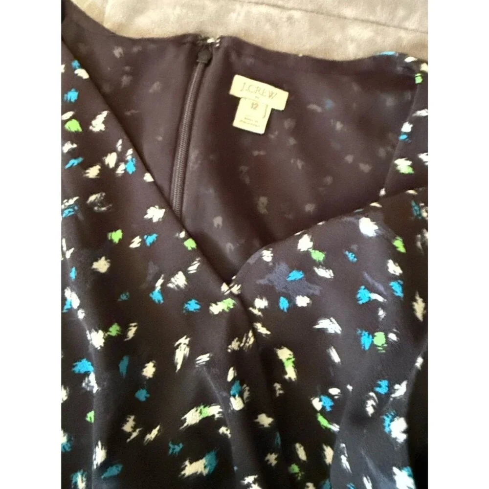 J. Crew Black Sleeveless Printed Dress with Teal & White Flecks Size 12